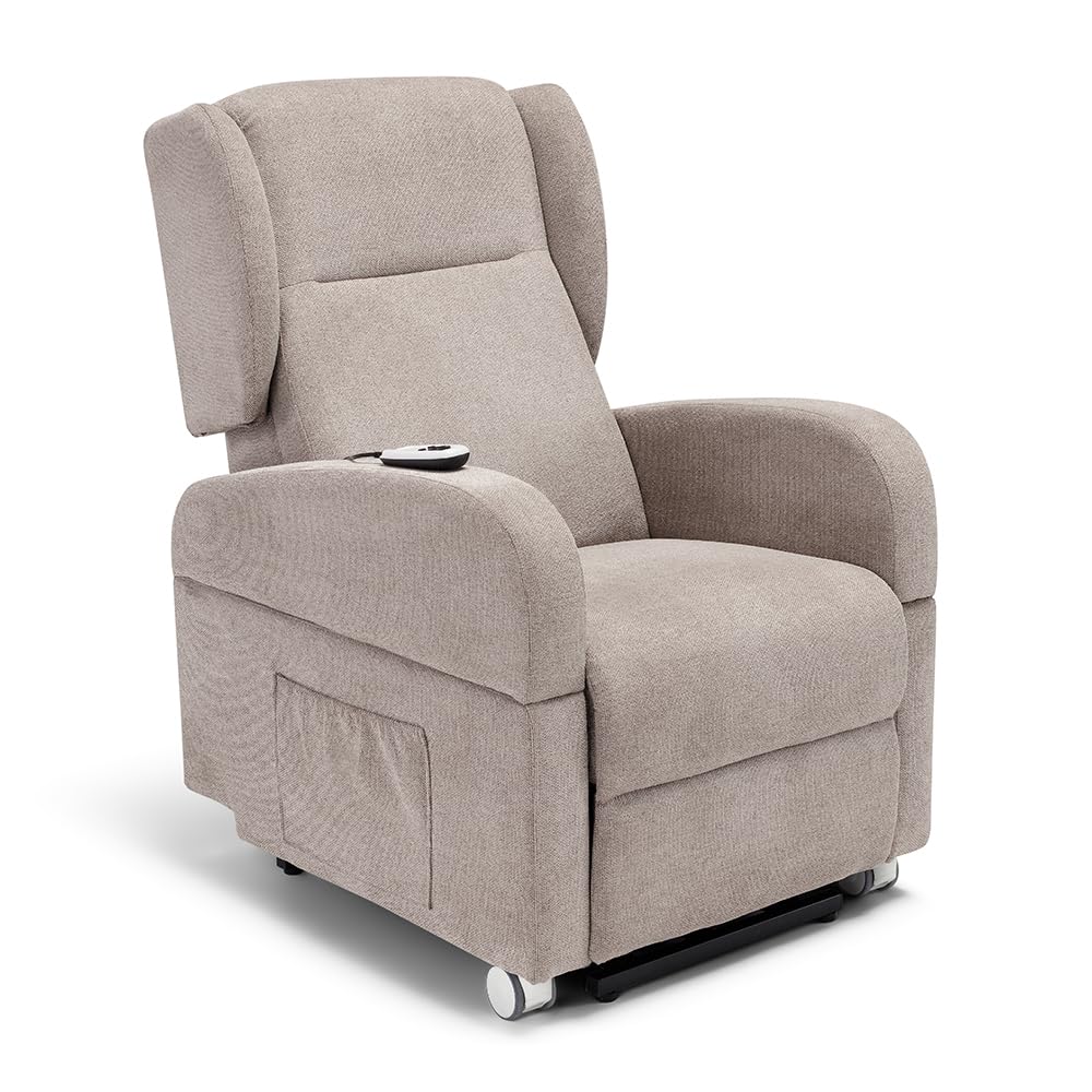 Poltrona relax elettrica Atlanta per anziani, 2 motori con funzione LIFT, 4 ruote con maglione, reclinazione e alzapersona, braccioli estraibili con tavolino opzionale (Senza Tavolino, Verde)