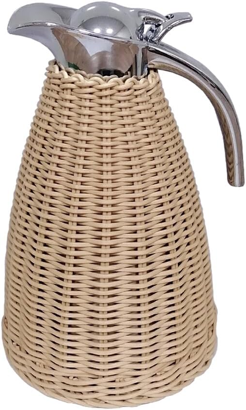 Lightweight Portable Coffee Thermal Carafe, Wide Application On The Go Stainless Steel Rattan Thermos Tea Carafe, Natural, 1.5L