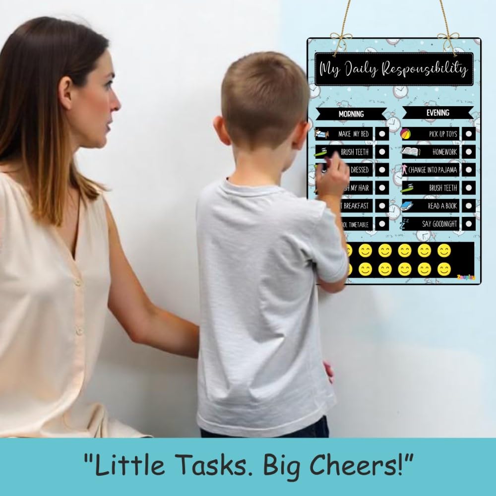 Zooplay India My Responsibility Chart- Good Habit Chart for Kids & Teens - Reusable Behavior Tracker with Smilies, I For Age 3-12 year I Reward chart I good habit tracker - Image 9 thumbnail