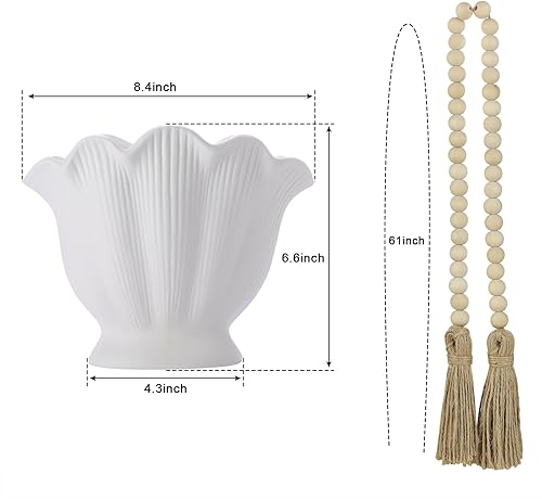 Miniatura 2 de Florero de cerámica blanca, jarrones decorativos para decoración del hogar, para sala de estar, dormitorio, cocina, jarrón bohemio para mesa de