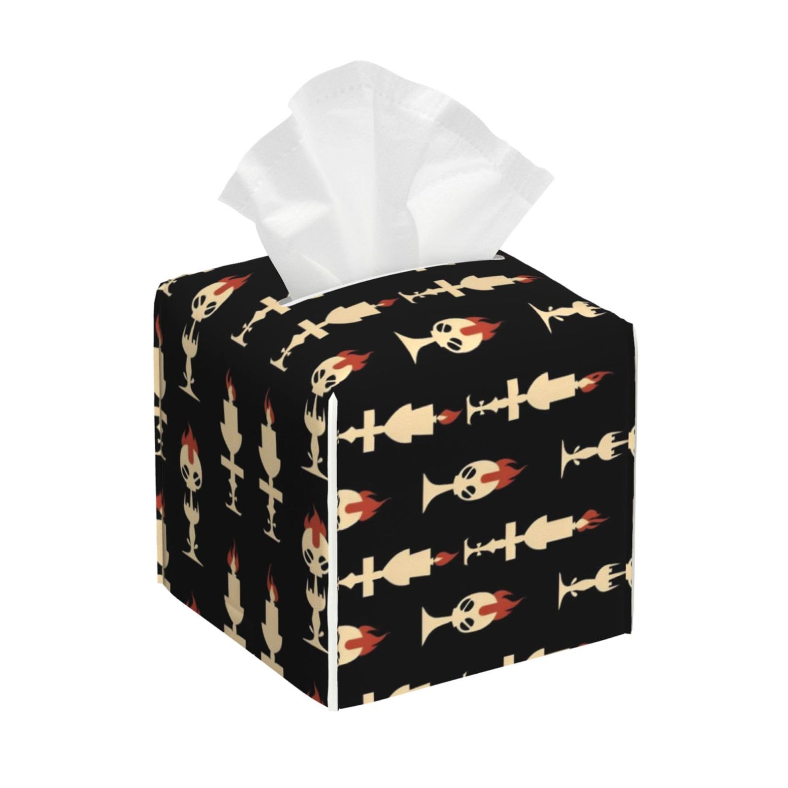 Vintage Candle Skull A Print Tissue Box Cover Holder Square, Foldable Modern Cube Tissue Box Cover, Leather Decorative Organizer for Tabletop Bathroom Car Office Desk Decor
