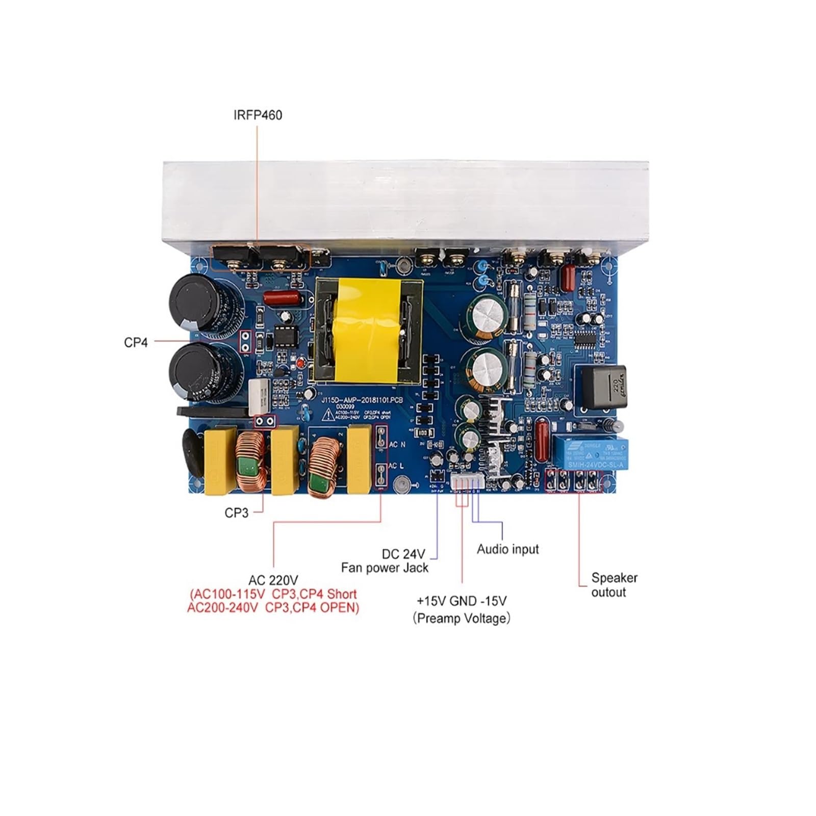 Scheda amplificatore mono ad alta potenza di classe D, picco 1000 W con alimentatore switching integrato, modulo amplificatore audio for sistemi audio fai-da-te