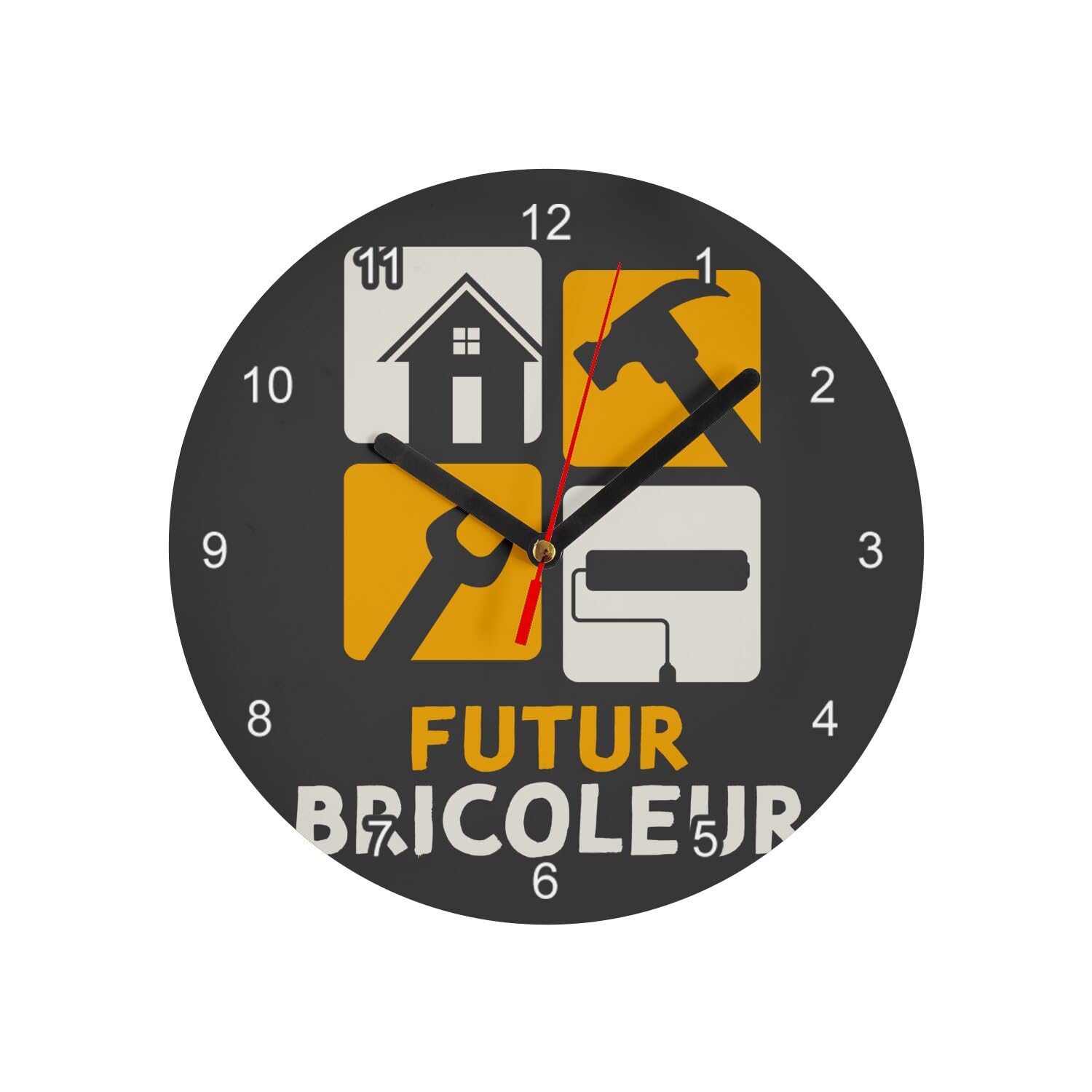 Horloge murale verre noir bricolage de 20 cm pendule maison métier manuel