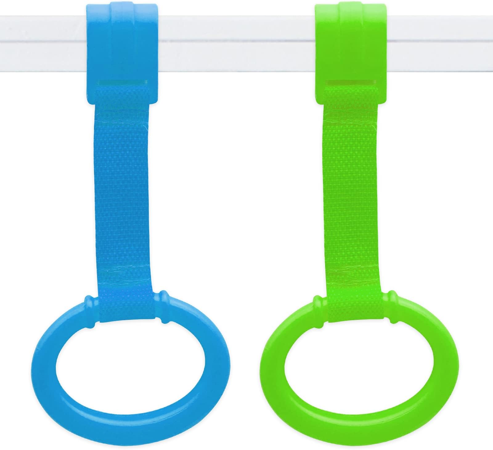 2 PCS Baby Playpen Pull Up Rings, Pull Up Handles Standing Walker Crib Pull Rings for Toddler Kids Children Walking Training Tool(Blue/Green)