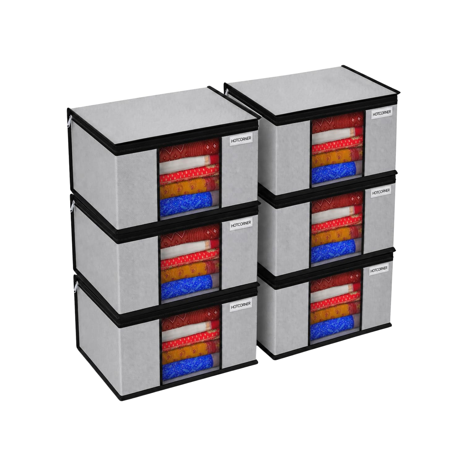 Non-Woven Saree Cover Set of 6, Printed Cloth Storage Bags with Transparent Window, Foldable Wardrobe Organizer for Clothes, Sarees & Blankets-picture-24