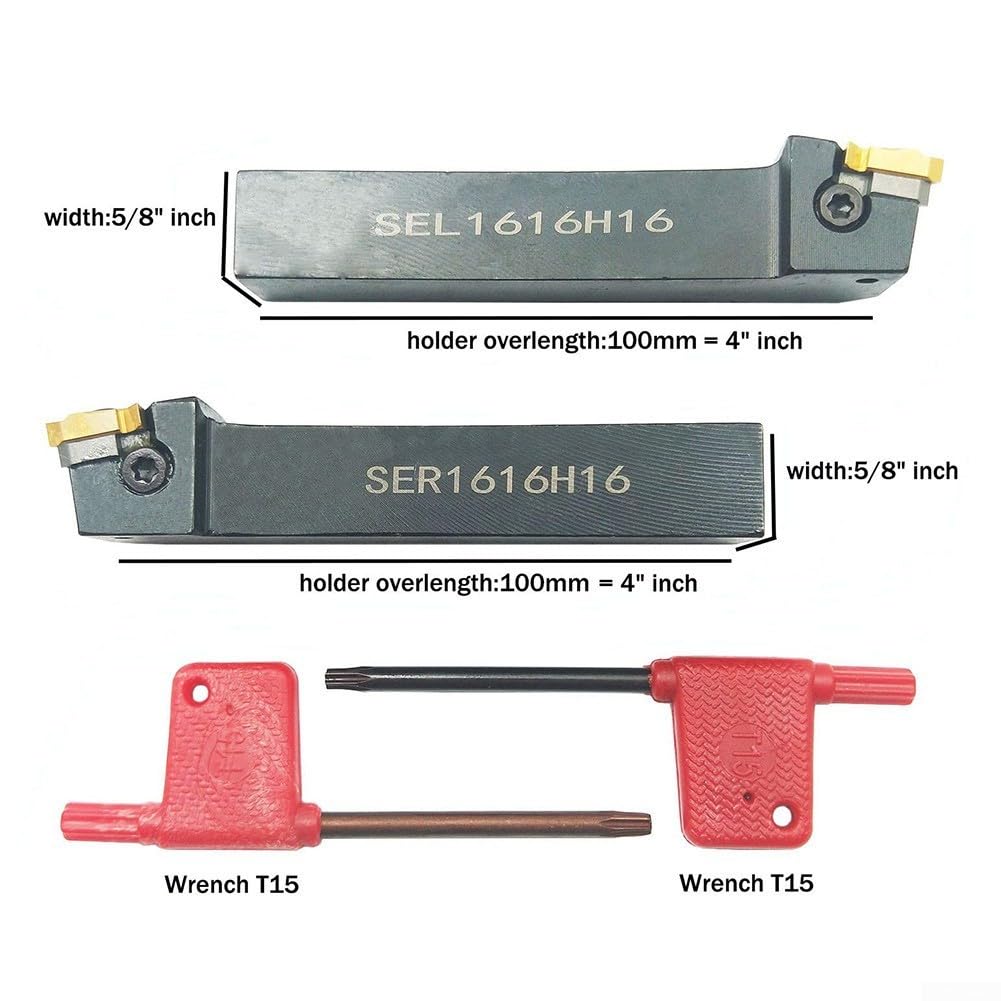 2 soportes para herramientas de torneado de carburo CNC de 5/8 pulgadas SER1616H16 con 2 insertos de giro y 1 llave T15
