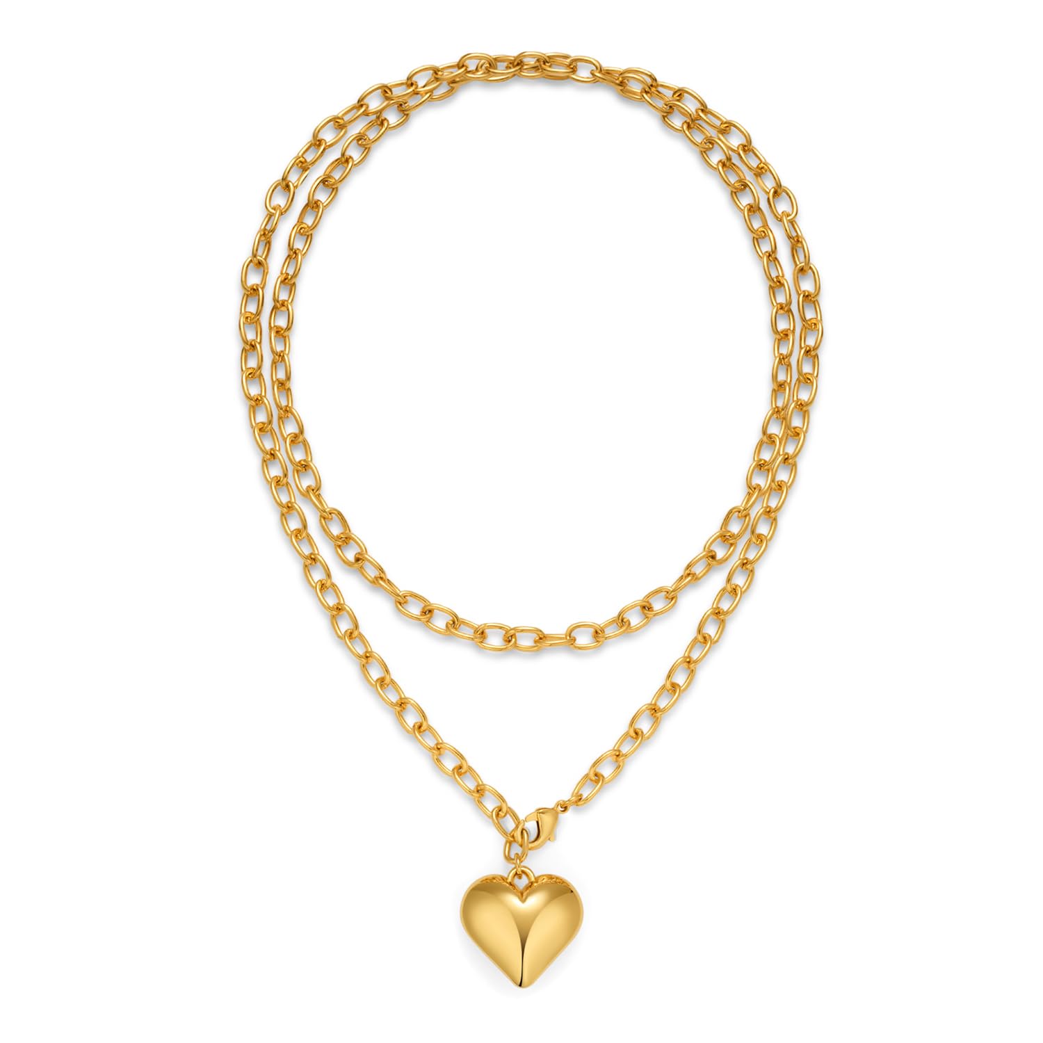 CLASSYZINT Gold Heart Pendant Necklace for Women Puffy Heart Necklace Beads Chain Necklace Statement Necklace Trendy Jewelry