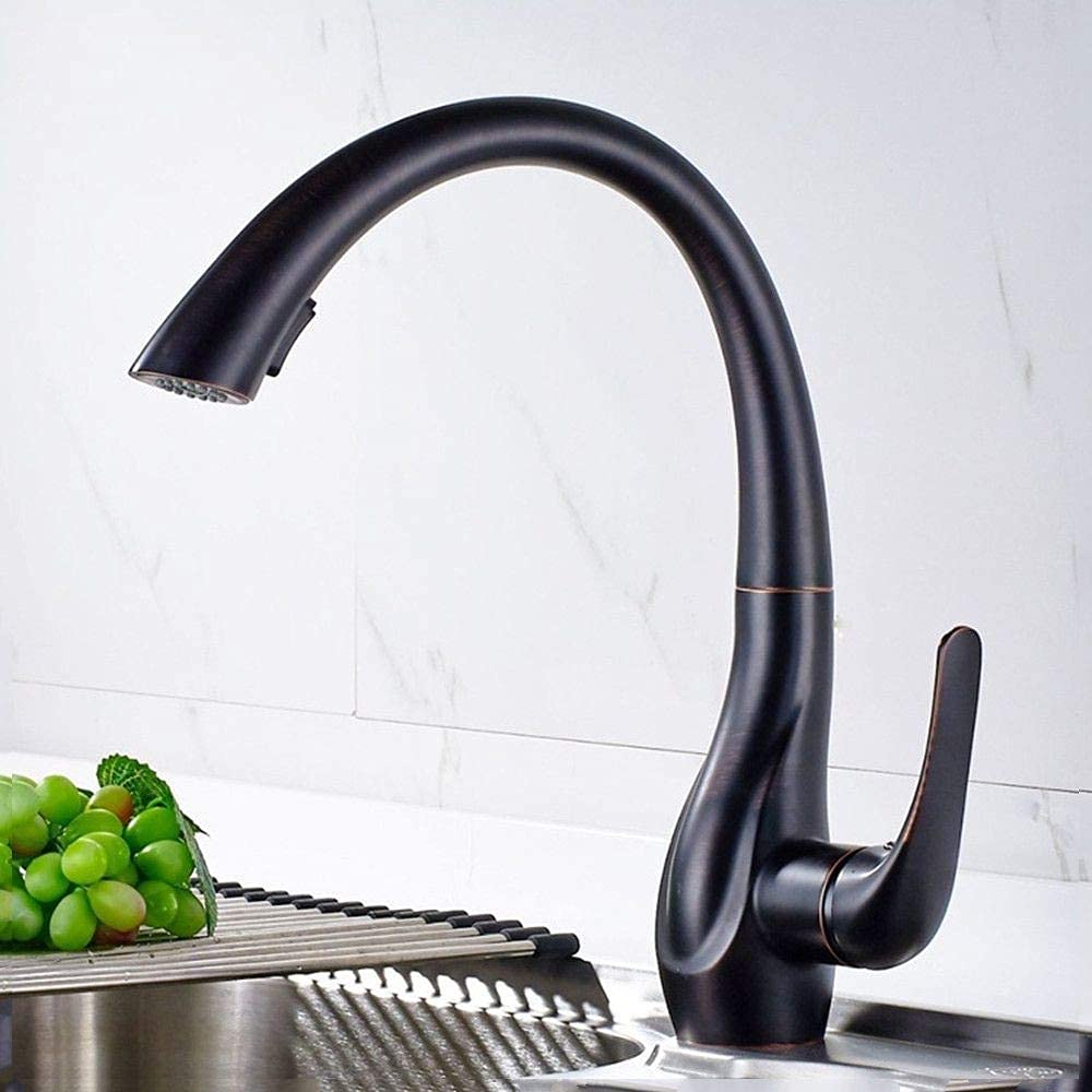 Robinet de cuisine tout en cuivre noir extractible à trou unique