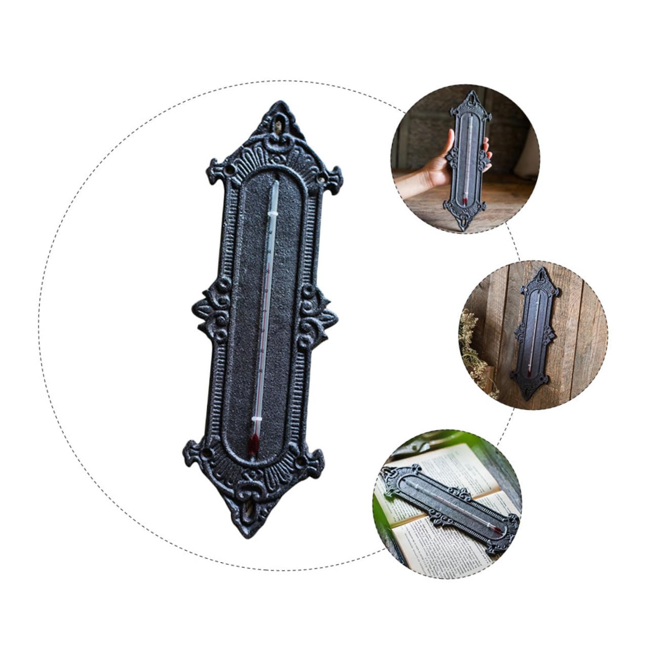 Innenthermometer Klassisches Gewächshaus Thermometer aus Eisen mit Hygrometer Schwarzes Wandmontierbar für Garten und Innenräume