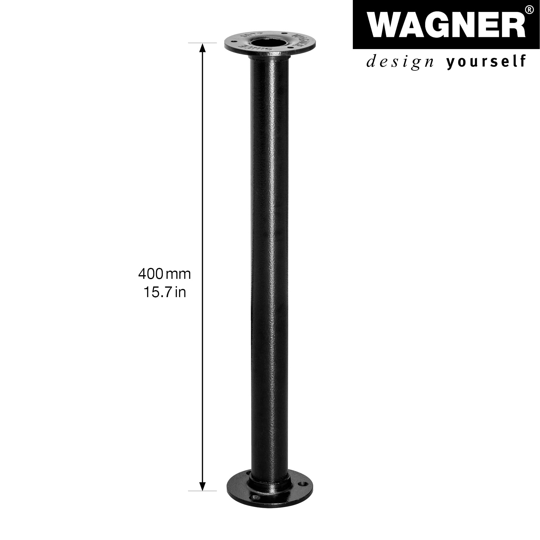 Wagner Industrial Pipe Furniture Leg/Table Leg/Furniture Foot Diameter 30 x 400 mm Includes Two Mounting Plates Diameter 75 mm Powder-Coated Steel Black 12504001 - Image 2