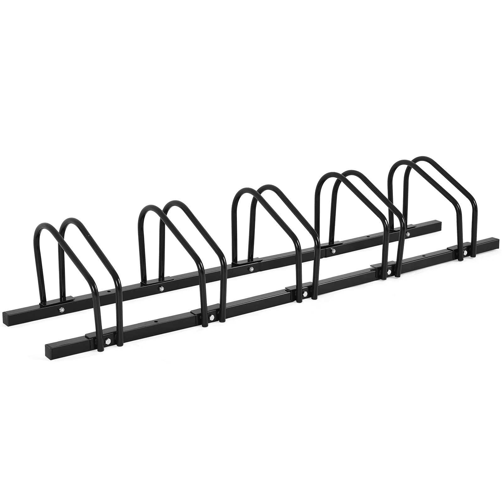 RELAX4LIFE Support pour Bicyclette avec 5 Râteliers, Système Range-vélo pour VTT/BMX en Acier Revêtu, Fixation Sol/Mur Intérieur/Extérieur pour Jardin/Garage/Magasin de Vélos (Noir, 5 râteliers)