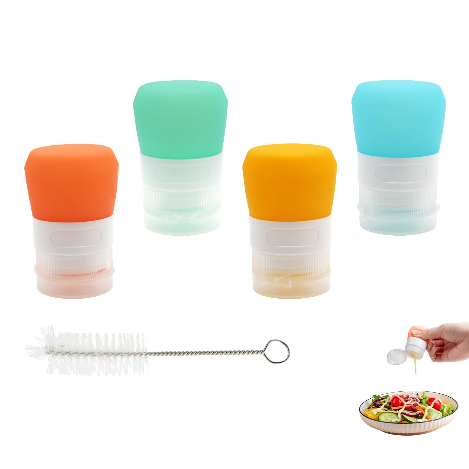 Botellas portátiles de silicona para condimentos, mini recipientes de salsa de 1 onza con bolsas reutilizables para sándwich de botellas exprimibles de condimentos, paquete de 4
