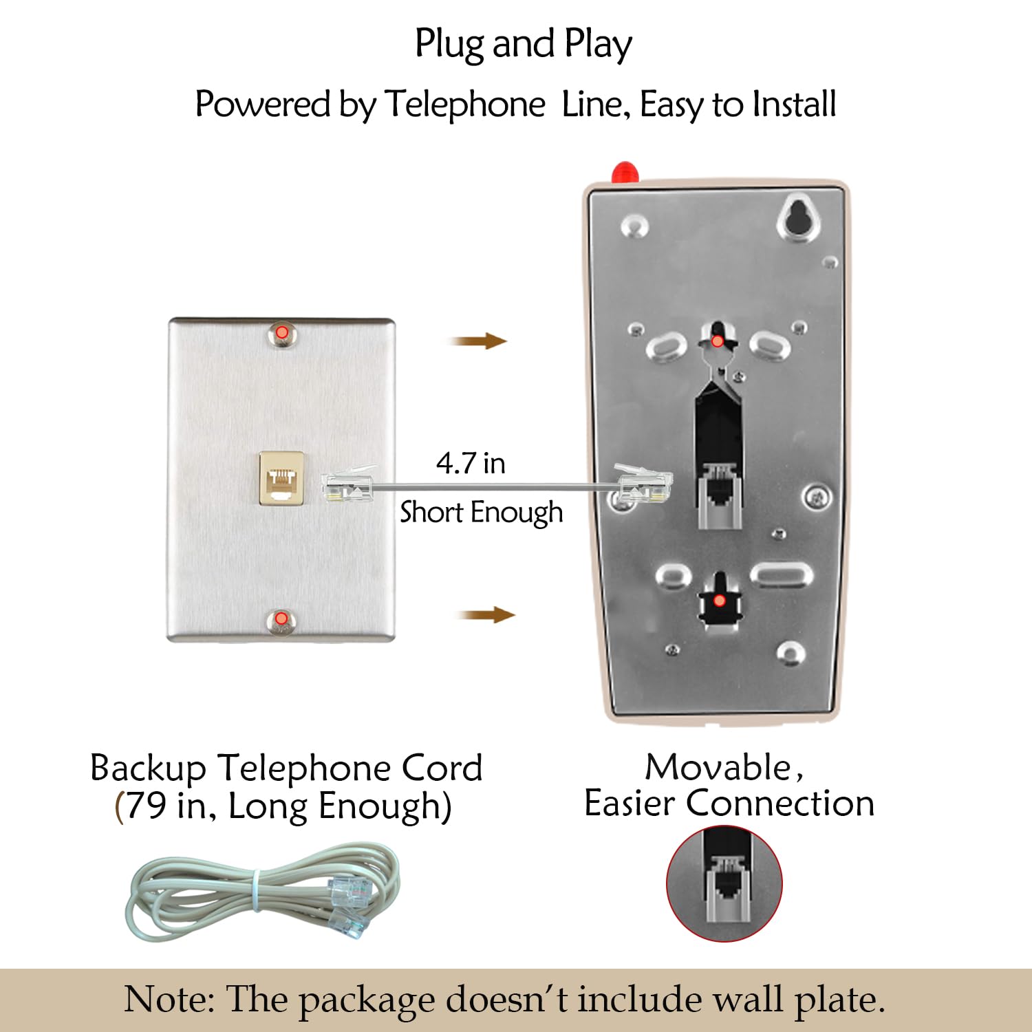 Teléfonos de Pared clásicos para teléfono Fijo con Timbre mecánico, teléfono de Pared de una Sola línea 2554 con indicador de Correo de Voz, teléfono Retro montado en la Pared Impermeable, teléfono