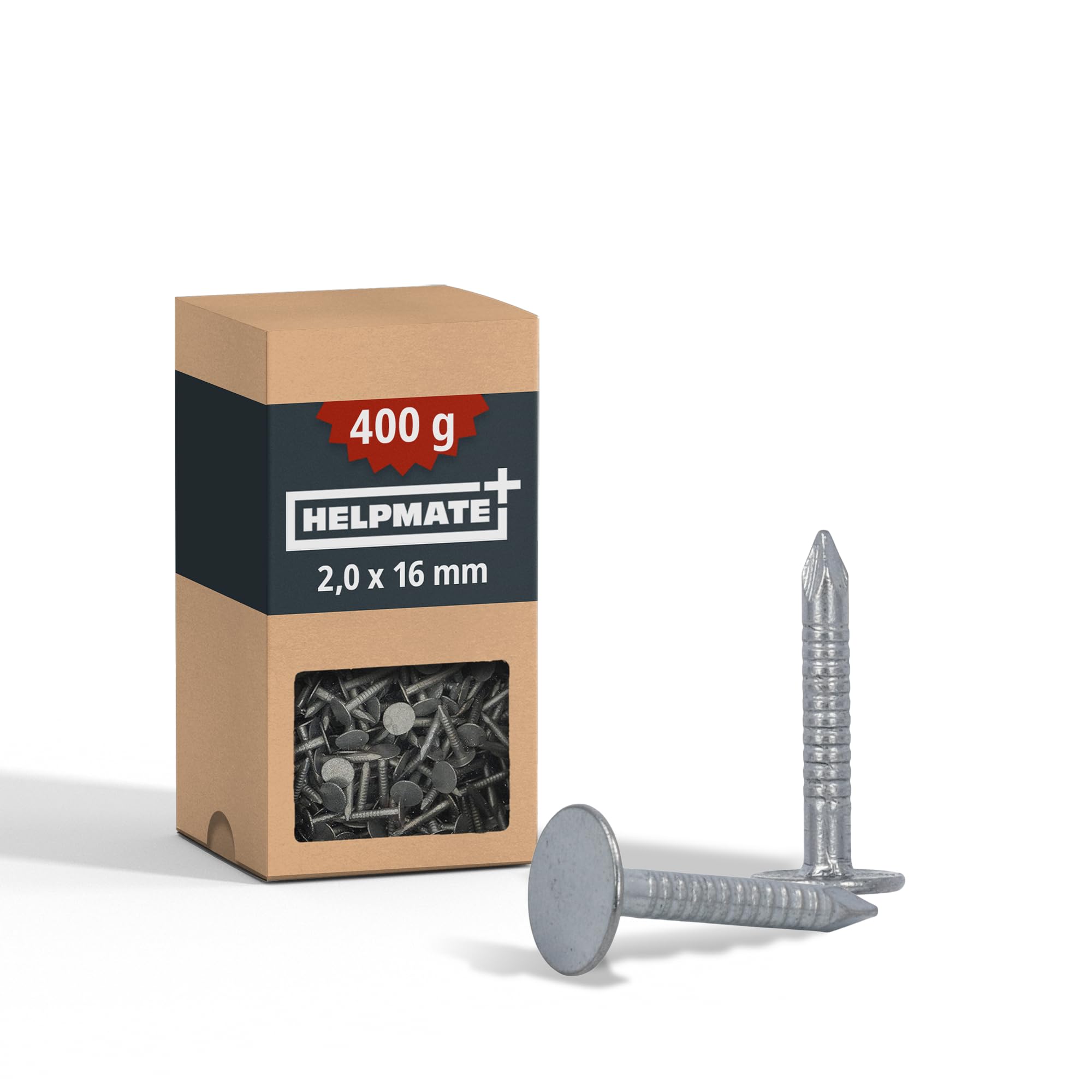 HELPMATE – Dachpappennägel 2,0x16 mm mechanisch verzinkt – 400g Dachpappstifte Typ B – Dachpappnägel DIN 1160 B – Dachnägel ideal für Dachpappe, Kunststoffplanen & Schiefernplatten
