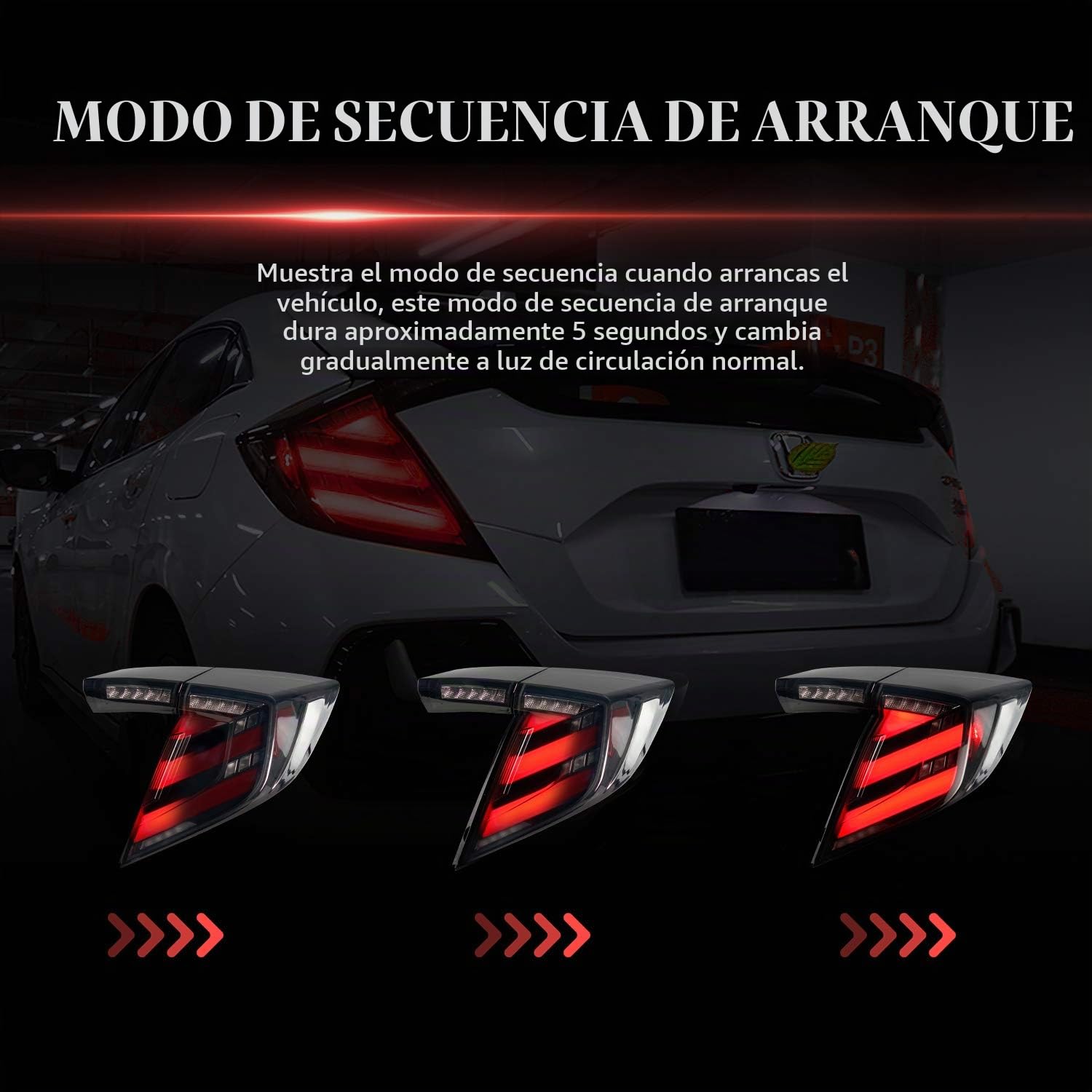 Archaic LED Luces traseras compatibles con 10th Honda Civic Type R Hatchback FK7 FK8 2016-2020, con señal de giro secuencial, animación DRL, par