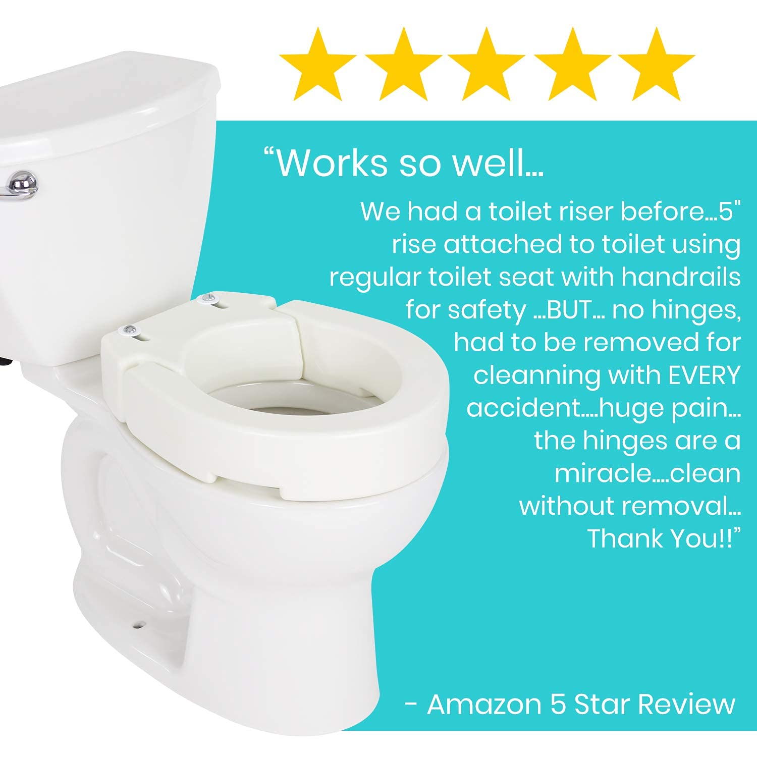 Vive Hinged Toilet Seat Riser Elevated, Raised Seat Lifter for