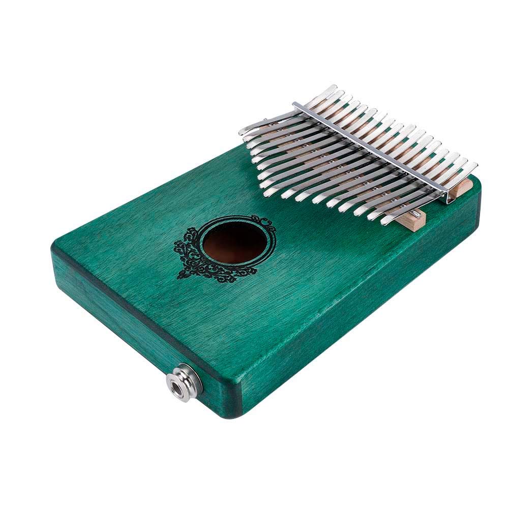 Domary 17-Tasten-Kalimba-Mahagoni-Daumenklavier mit Tonabnehmer, Stimmhammer-Tasche, Fingerstall-Soundaufkleber, Notenaufkleber, Reinigungstuch, Anleitung für Erwachsene und Kinde (Grün)