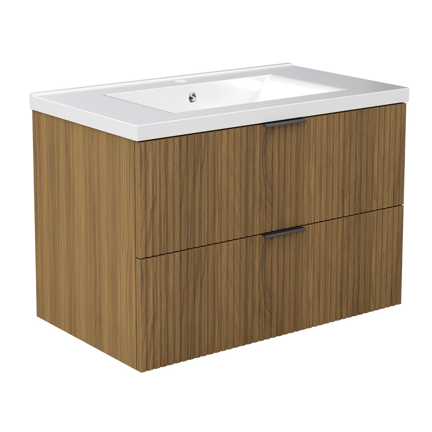 AICA Ensemble Meuble Salle de Bain 80cm avec Simple Vasque céramique - 2 tiroirs Meuble Effet Noyer