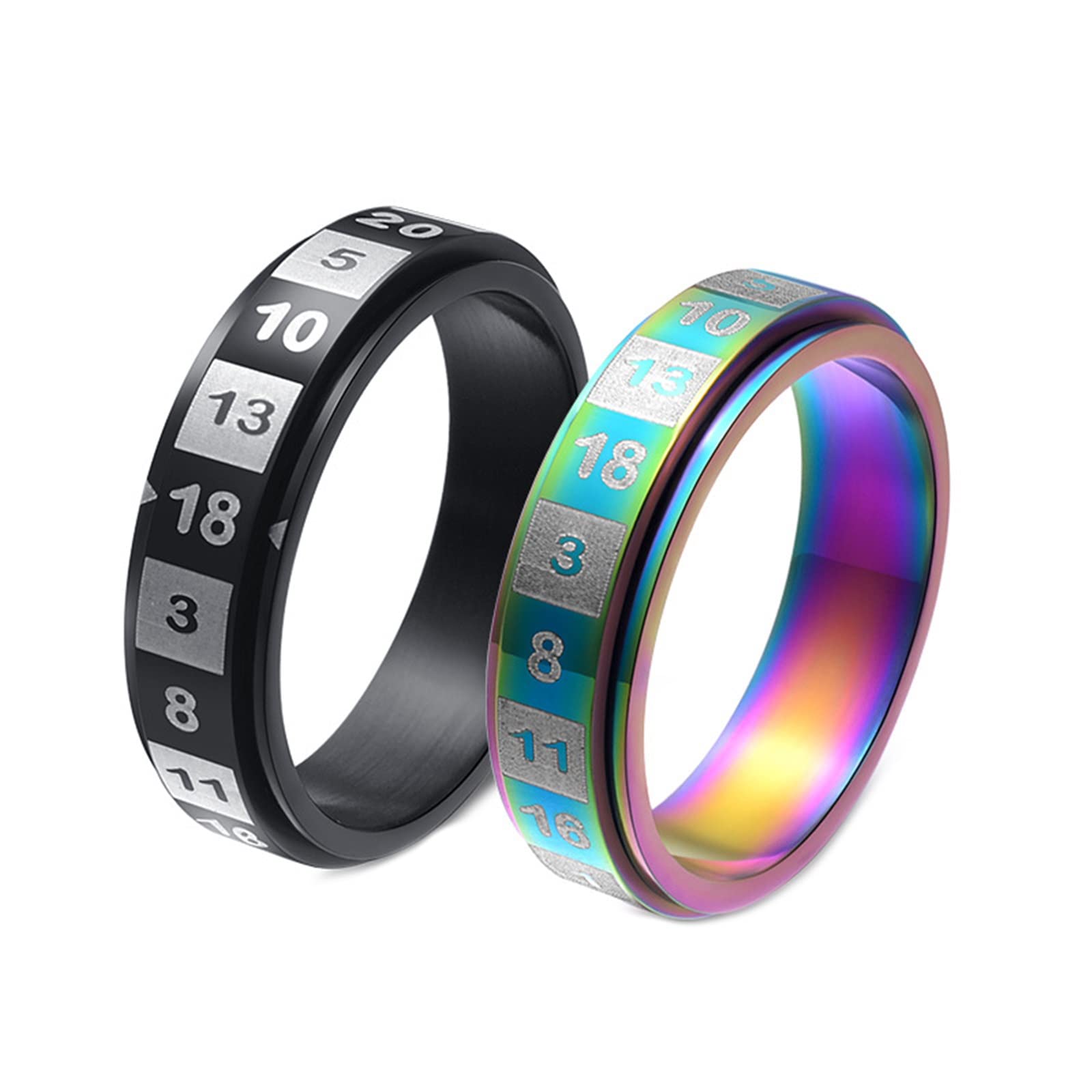 Fidget Rings For Anxiety For Men, 6MM Numbers Rotatable Anti Stress Fidget Spinner Ring, Colorful/Black Size 6-11