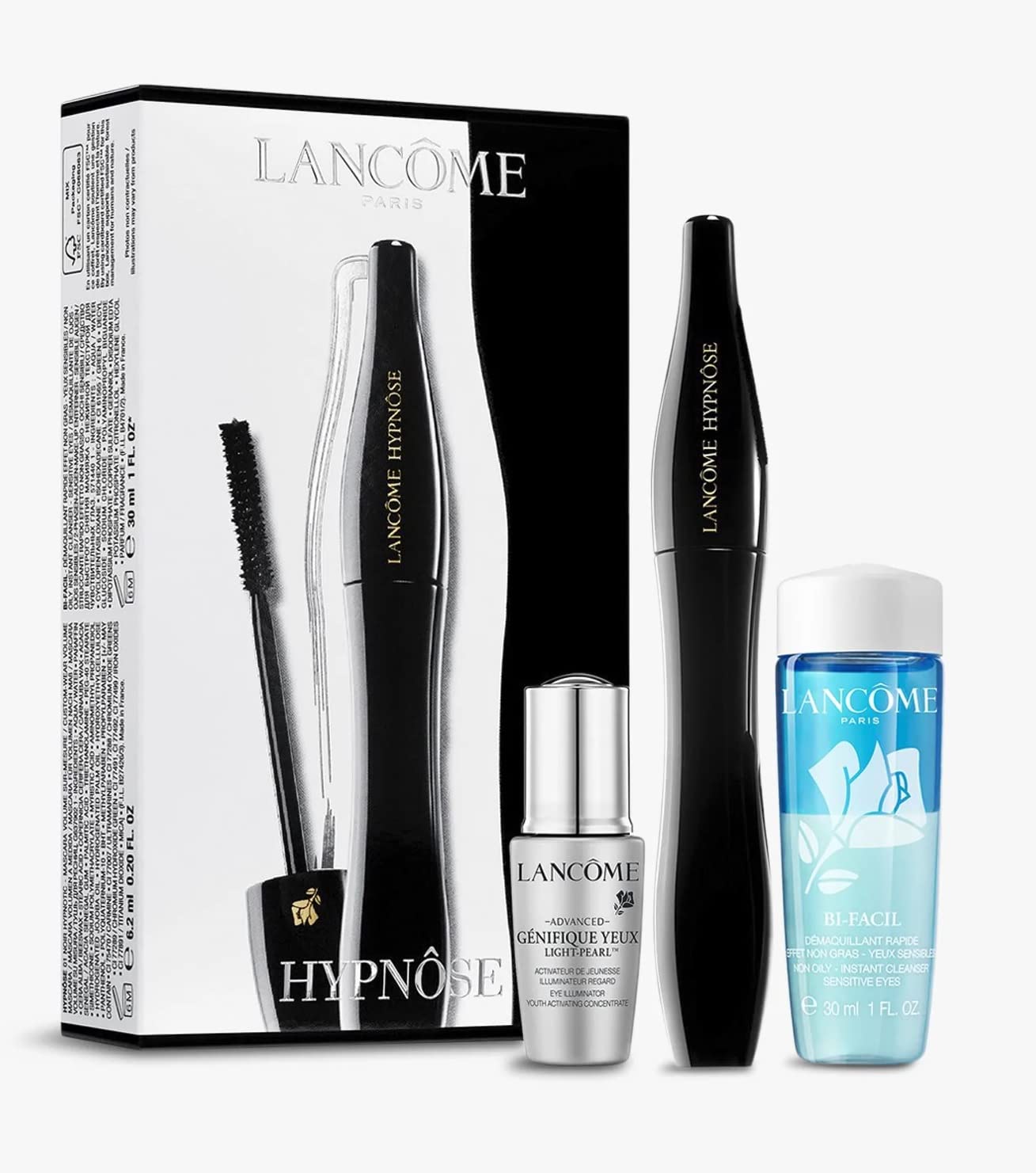 Lancome Set (Hypnose Mascara 01 Noir, 6.5 ml + Genifique yeux Serum, 5 ml + Bi Facil Makeup Remover, 30 ml), 1 Piece