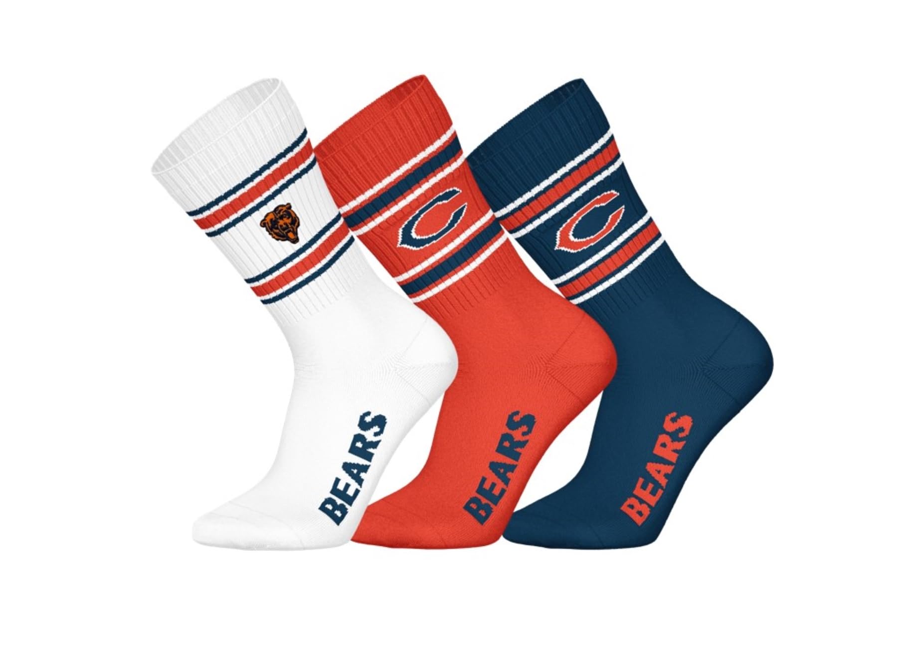 NFL Unisex Chicago Bears Crew Socks Sport Socks (Pack of 3), multicoloured, 6-8