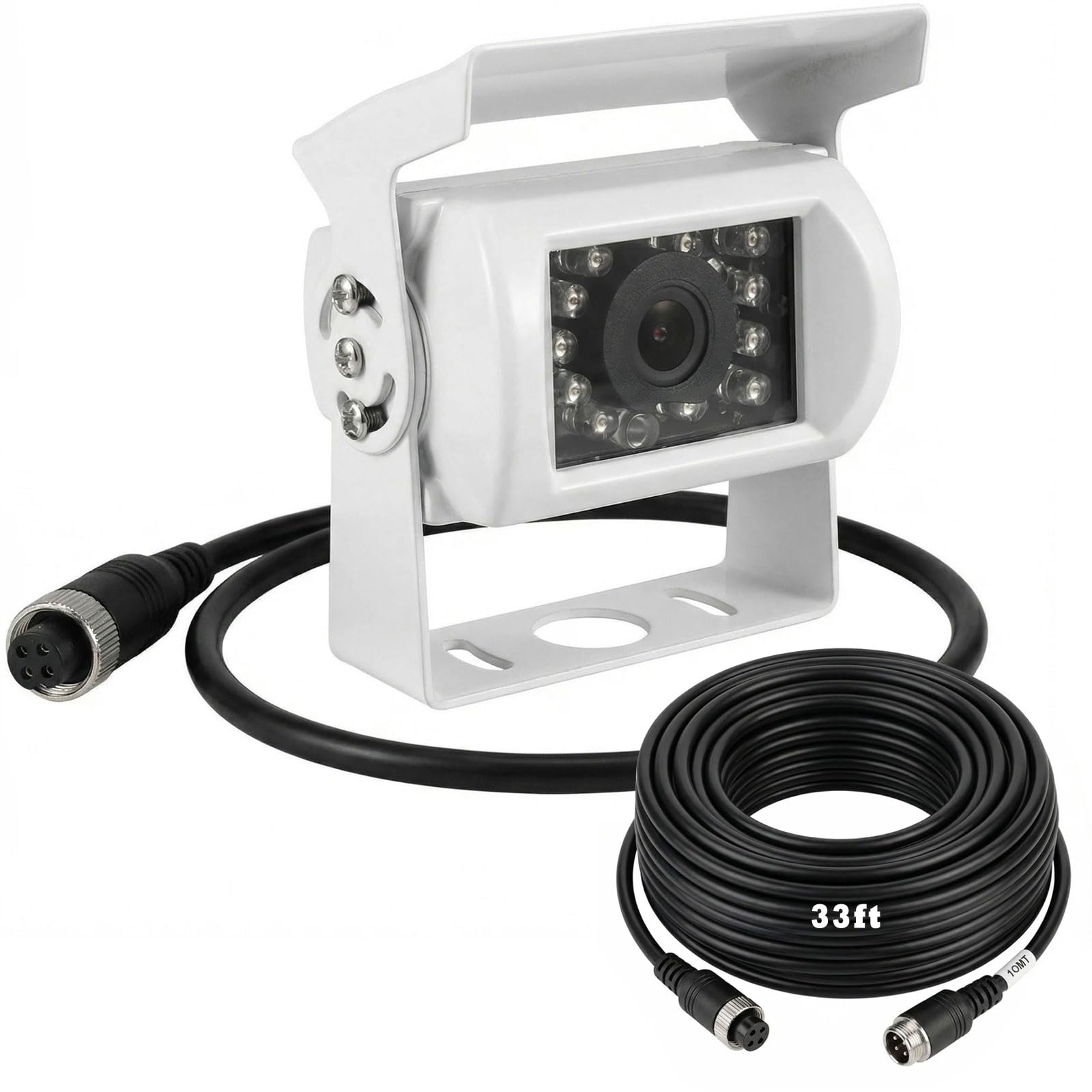 Telecamera di retromarcia a 4 pin, resistente, 18 LED, visione notturna, impermeabile, con cavo da 10 m, per camper, rimorchi, pickup, camper, autobus, furgoni e roulotte (senza linea guida)