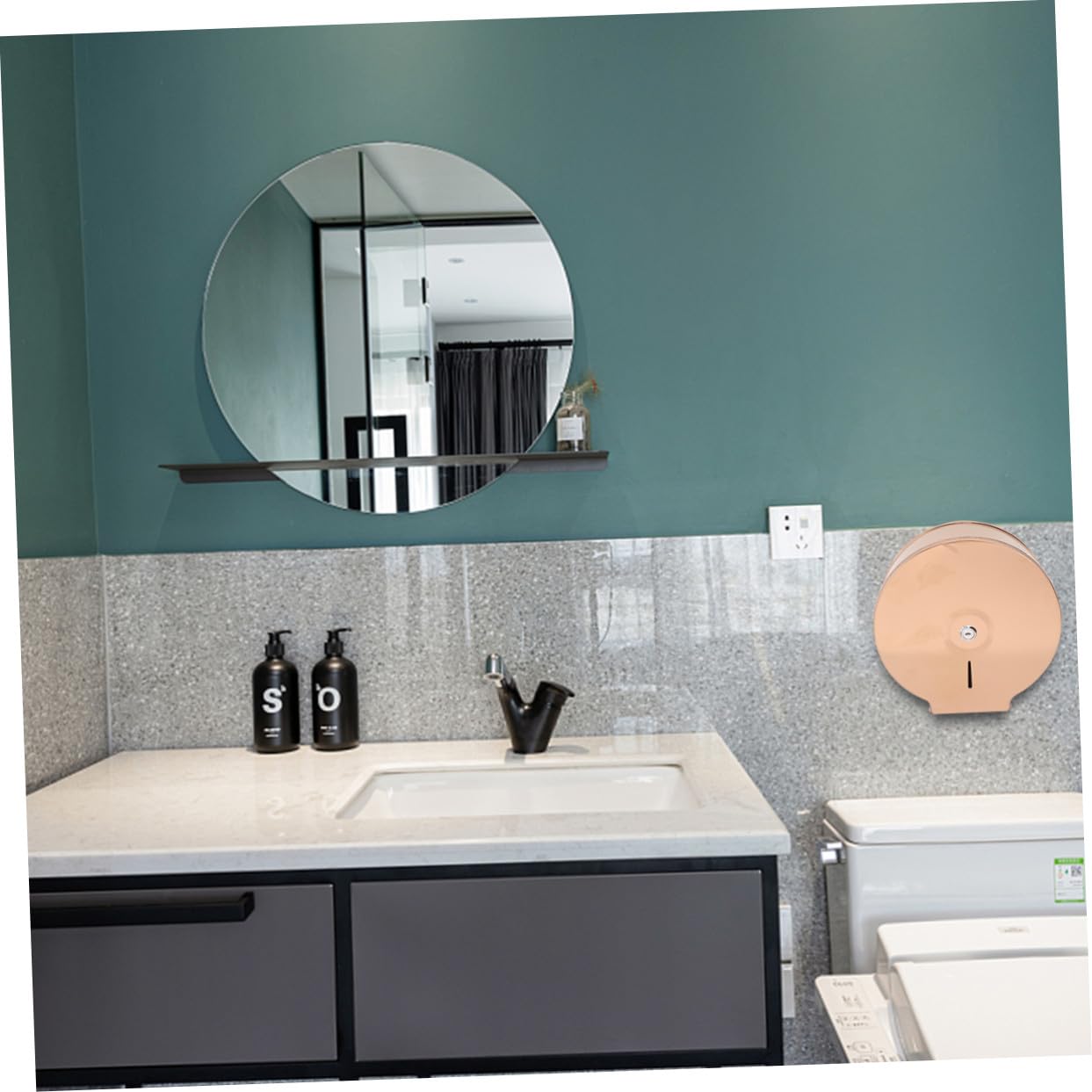 Portarotolo Carta Igienica da Parete in Acciaio Inox 304 Dorato | Tondo, Uso per Bagno e Toilette, Funzione Anti-spruzzo e Spazio Contenitivo