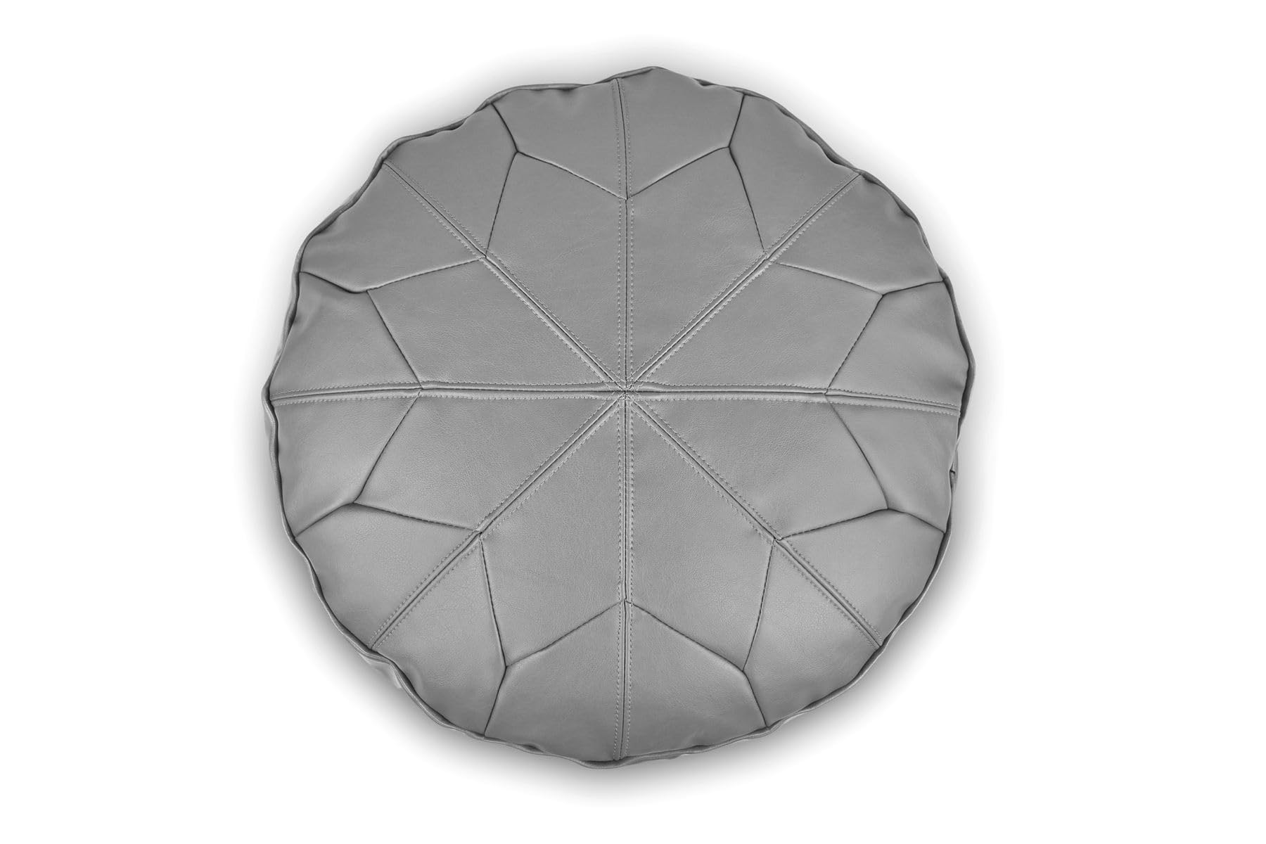 Littens Grey Soft Faux Leather Round Moroccan Star Bean Bag Footstool Pouffe, Living Room Decorative Seat, Patchwork (50cm x 30cm)