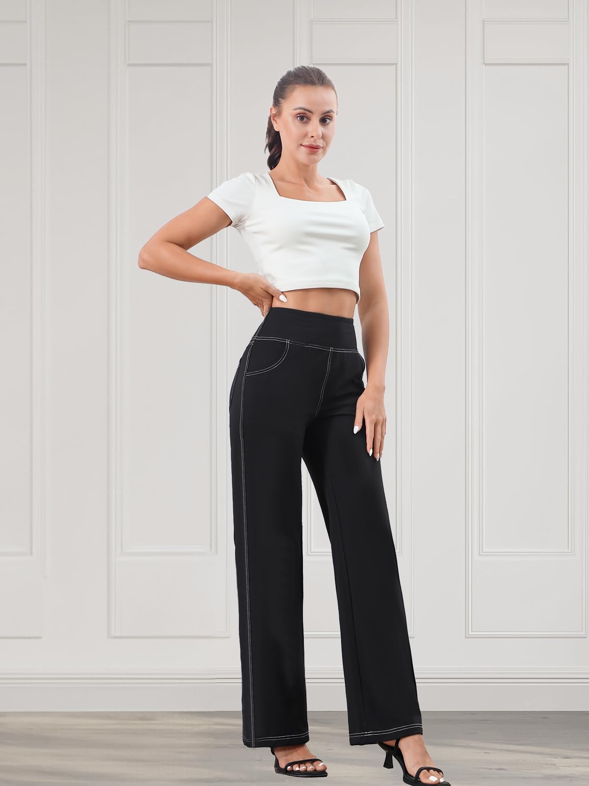 Pantalones de Yoga para Mujer, Pantalon Deportivo con Bolsillos Pierna Recta Pantalones Casuales para Jogging Correr