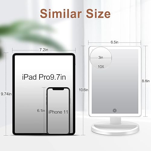 Vista 13 de Espejo de maquillaje iluminado con 21 luces LED, con pantalla táctil atenuante y 10 aumentos de claridad, extraíble, con doble fuente de Oro rosa