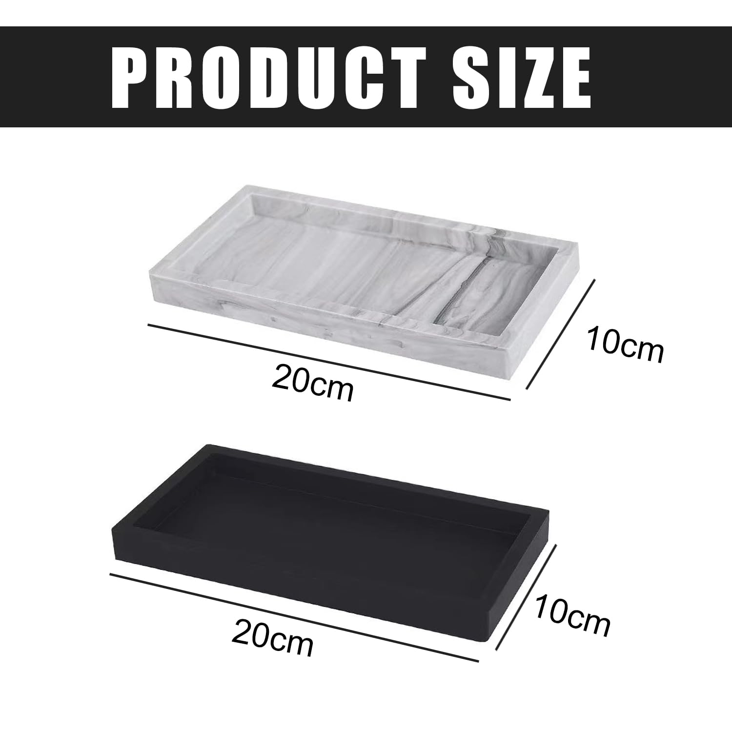 Lot De 2 Petits Plateaux Rectangulaires Marbre + Noir 20x10 Cm – Silicone Décoratif Pour Bijoux, Salle De Bain, Chambre