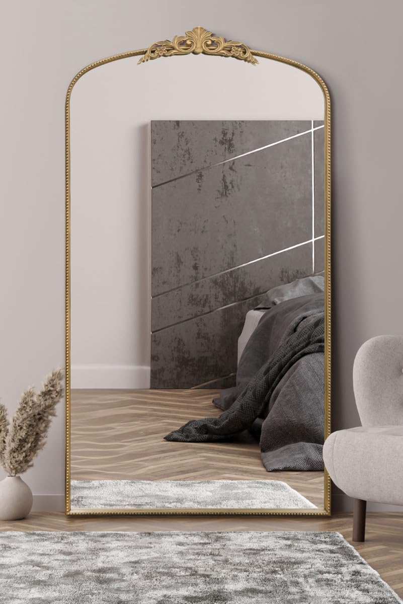 MirrorOutlet The Crown - Gold Metal Framed Classic Arched Wall Mirror with Feature Crown 68" X 38" (174CM X 96CM) Black. 2cm Wide Frame and 3cm Deep.