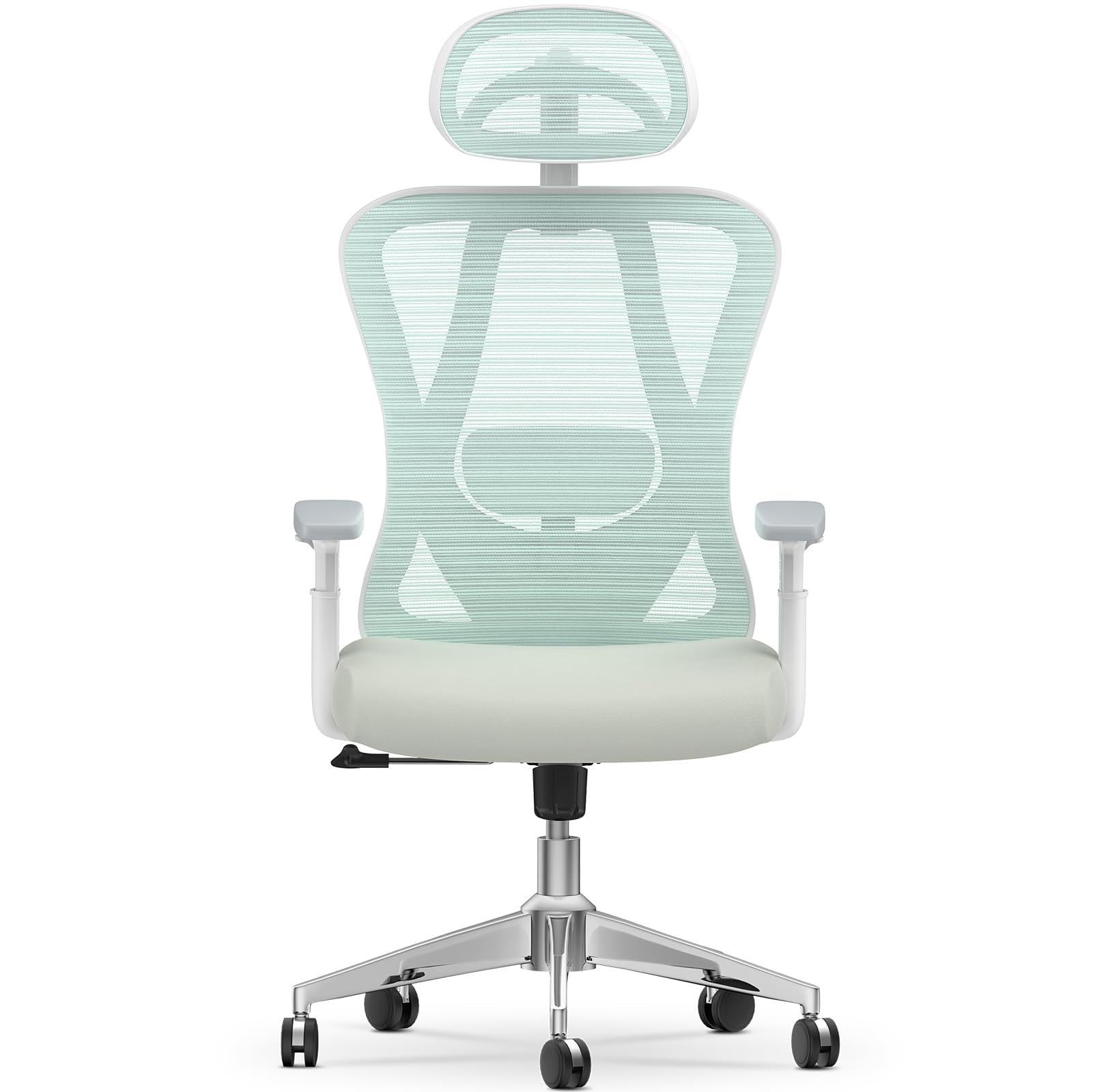 naspaluro Silla de Oficina Ergonómica, Silla de Escritorio con Soporte Lumbar, Reposacabezas y Reposabrazos Ajustable, Ajuste de Altura, Silla de Malla Silla Giratoria, Inclinación, Gris+Verde