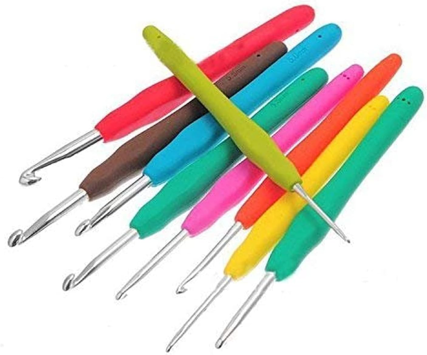 9PCs Soft Rubber Handle Aluminum Hook Crochet Hooks Template Kit TPR Knitting Needles for Loom Tool Band DIY Crafts FBA