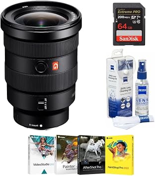 Sony Alpha FE 16-35mm f/2.8 GM Wide-Angle Zoom Lens Bundle with Photo, Video, and Art Suite, Lens Cleaning Kit, and 64GB Memory Card 4 Items