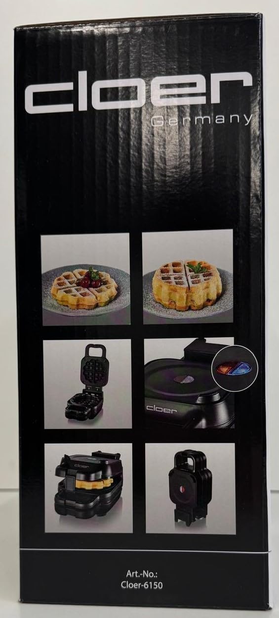 Cloer 6150 Waffle Pie Maker, Piastra per waffle per waffle ripieni, Mini waffle 11,5 cm Ø o con anello distanziatore per riempimento XXL, con rivestimento antiaderente, 800 W, nero