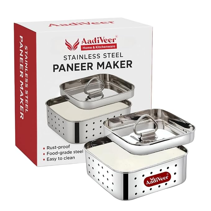 Stainless Steel Paneer Maker | Tofu Maker Square Mould, Paneer Press with Lid | Whey Seperator | Medium Size - 550ml