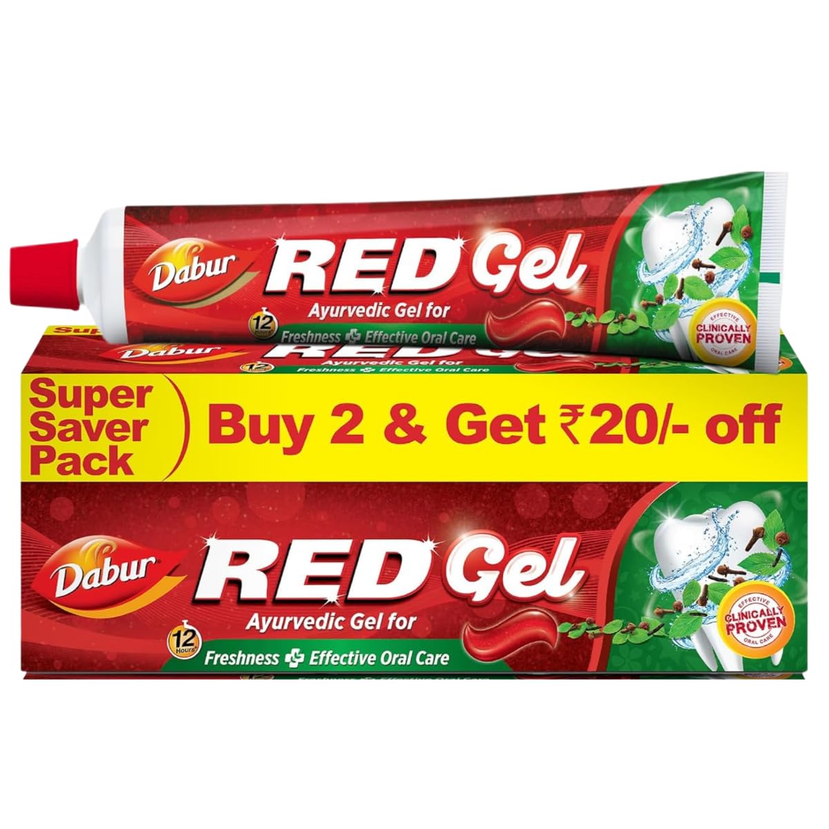 Dabur Red Gel Ayurvedic Toothpaste - 300g (150g x 2, Pack of 2) | Reduction in Bad Breath, Plaque & Gingivitis | Freshness with Protection | For Healthy Gums & Effective Dental Care