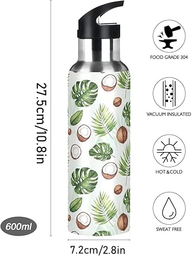 Miniatura 9 de Watercolor Tropical Leaves Stainless Steel Vacuum Insulated Water Bottle 20 Oz Leakproof Water Bottles, BPA-Free Sport Water Bottle Insulated