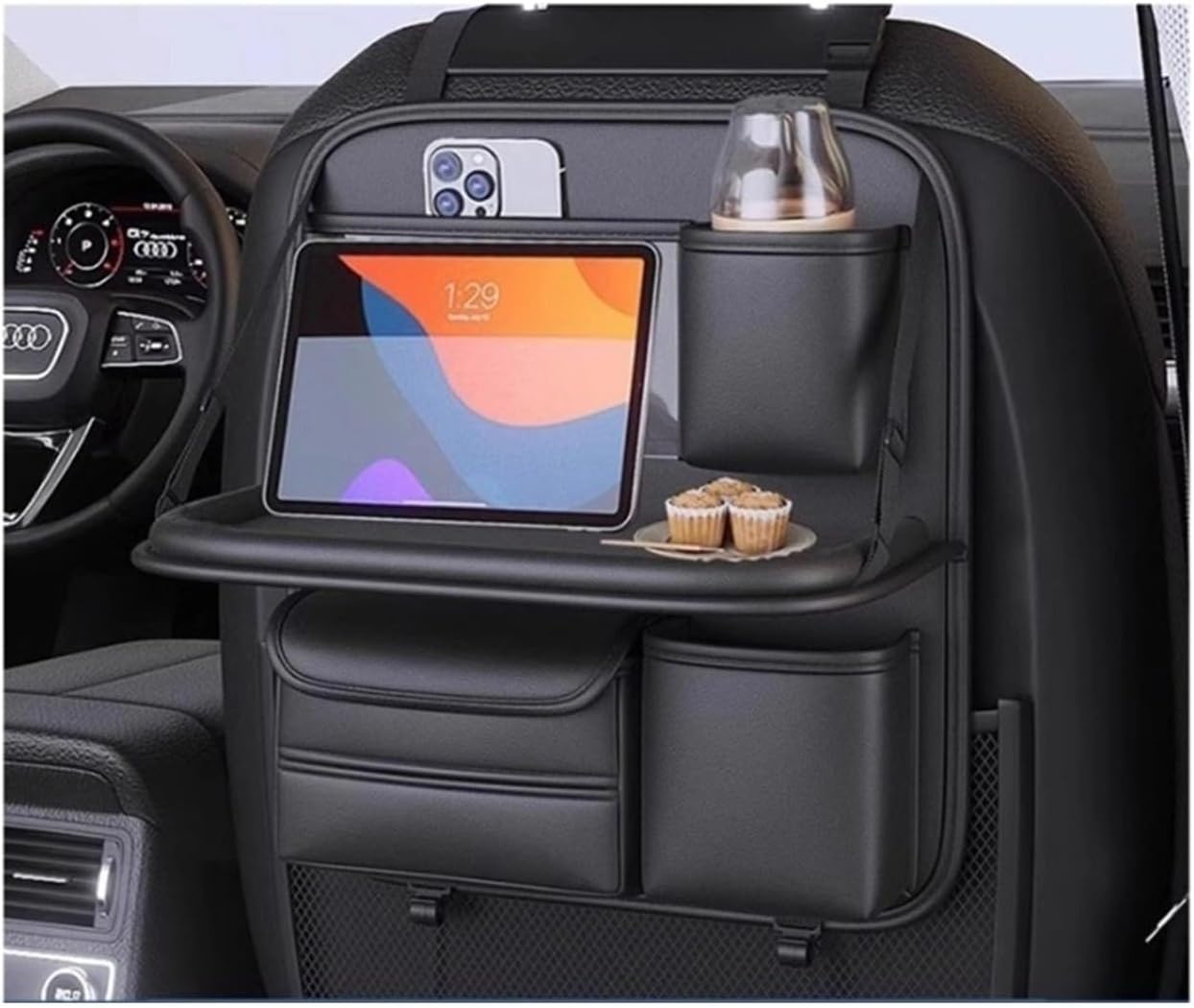 Car Seat Back Organizer with Foldable Table Tray Multi-Pockets Auto Back Seat Storage Bag for Car Interior Accessories Car Storage Back of Seat Car Organizer(with Tray)