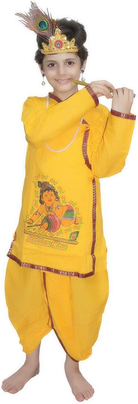 Kaku Fancy Dresses Krishna in Cotton Fabric for Krishnaleela/Janmashtami/Kanha/Mythological Character Costume -Yellow