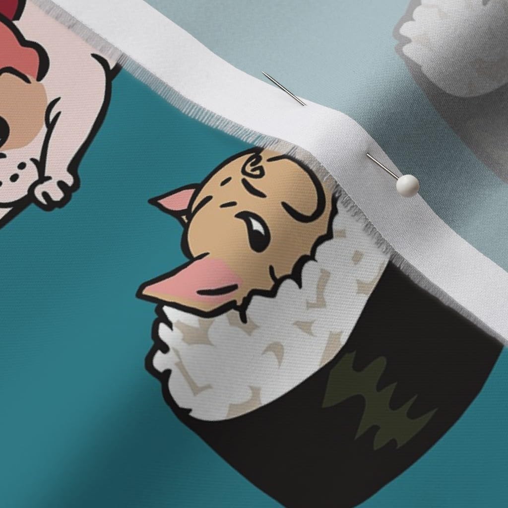 Spoonflower Fabric - Sushi Frenchie French Bulldog Japan Food Cute Kitchen Japanese Funny Printed on Organic Cotton Sateen Fabric by The Yard - Sewing Quilting Apparel Home Decor