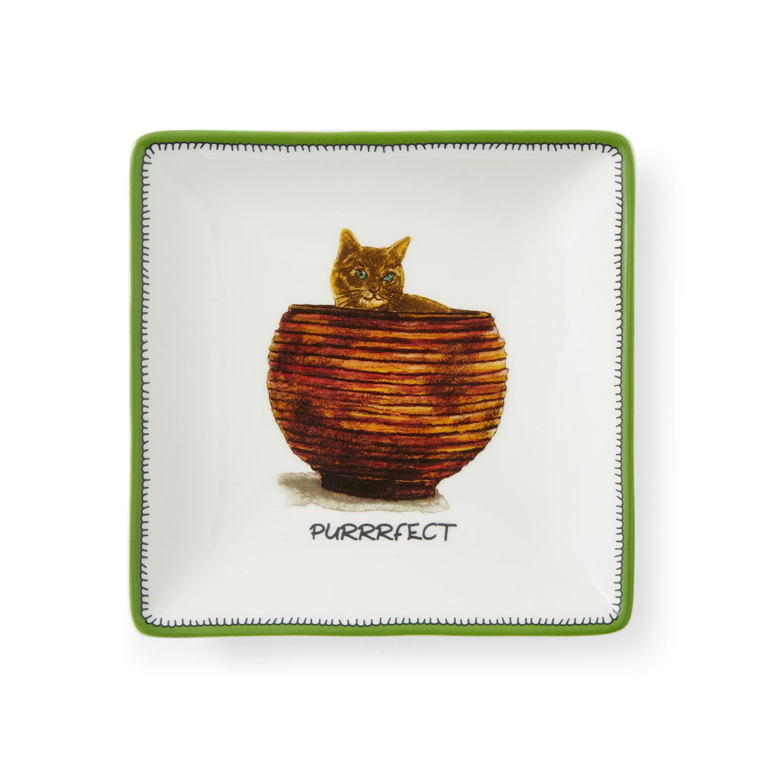 SpodeSpode Kit Kemp 4.5" Doodles Trinket Tray | Purrrfect Tagline | Fine China | Dishwasher Safe | Ideal for Jewelry, Keys, and Coins | Home, Entertainment, and Gathering Use
