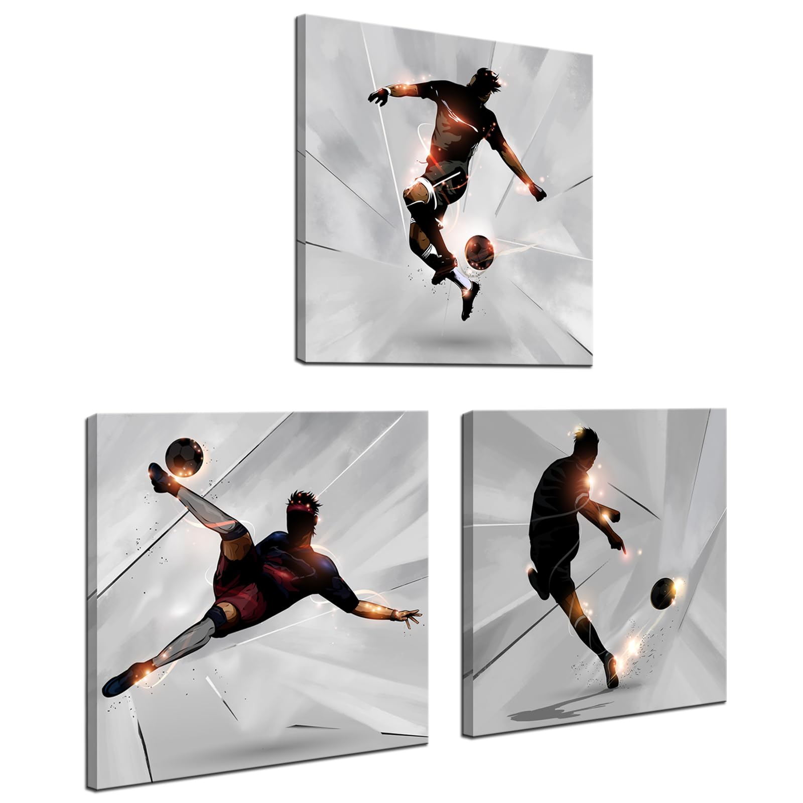 KLVOS Stampe artistiche da parete a tema calcio, per camera da letto, camera da letto, 30,5 x 30,5 x 30,5 cm, 3 pannelli