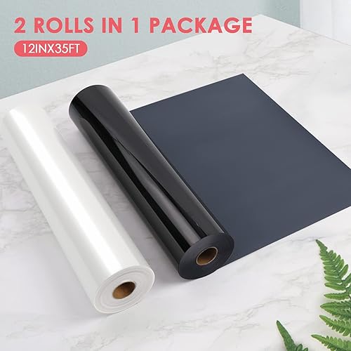 Miniatura 7 de HTVRONT HTV - Rollo de vinilo negro HTV y vinilo de transferencia de calor blanco, 12 x 35 pies, vinilo HTV blanco y negro para camisas, vinilo