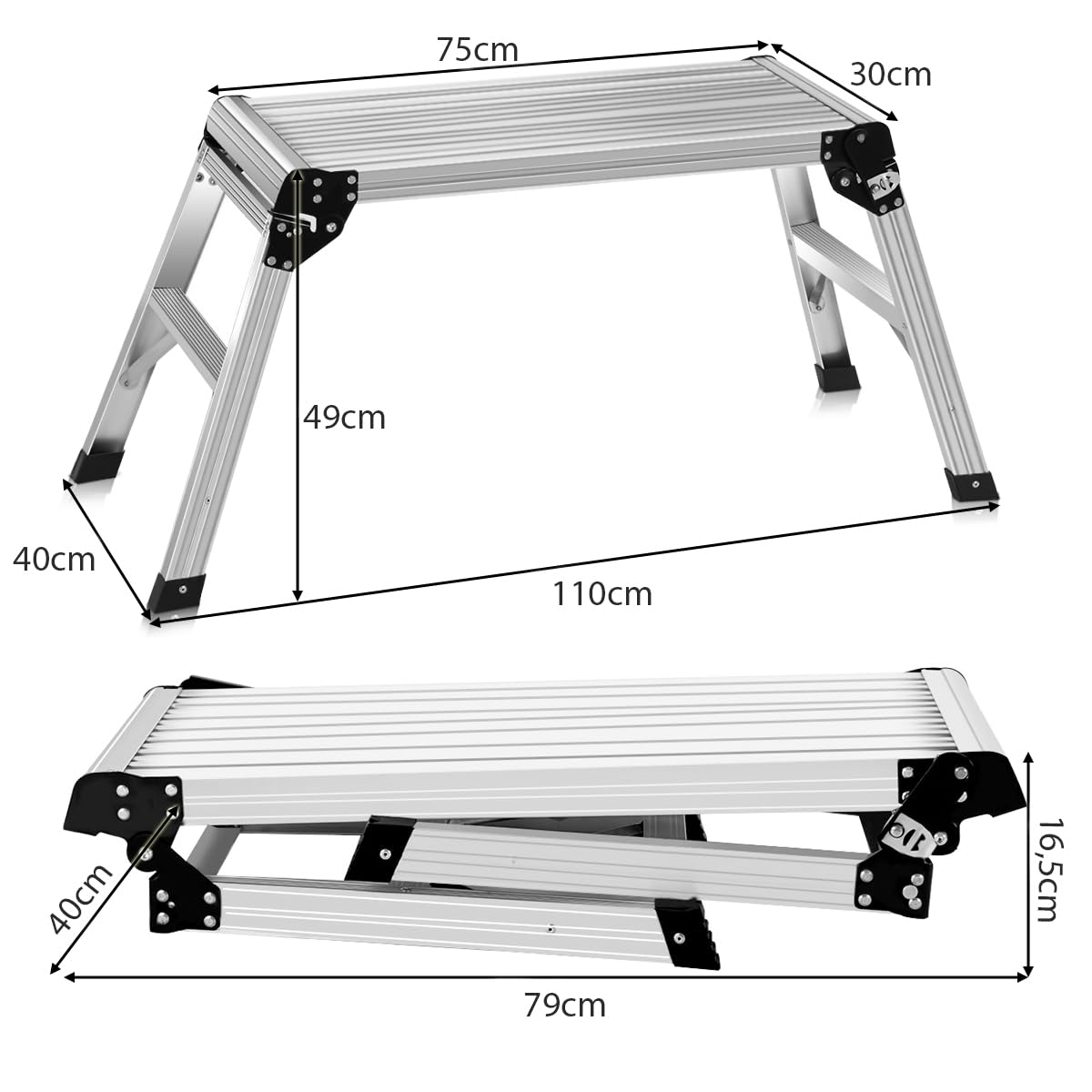 SOARS Piattaforma da Lavoro Pieghevole in Alluminio, Portatile, Portata Fino a 150 KG, Scala Piattaforma con Tappetino Antiscivolo e Serrature di Sicurezza, Scala a Gradini per Casa, Garage