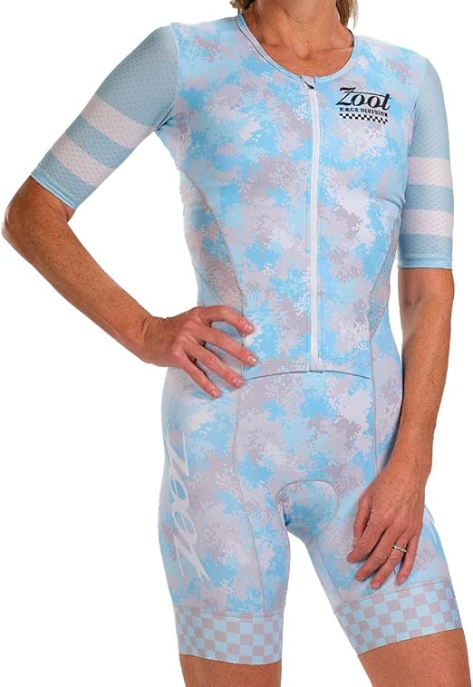 Zoot Women’s LTD Tri Aero Fz Racesuit, Short Sleeve Aerodynamic Cycle Race Swim Bike Run Tri Suit with Pockets UPF 50+ Fabric