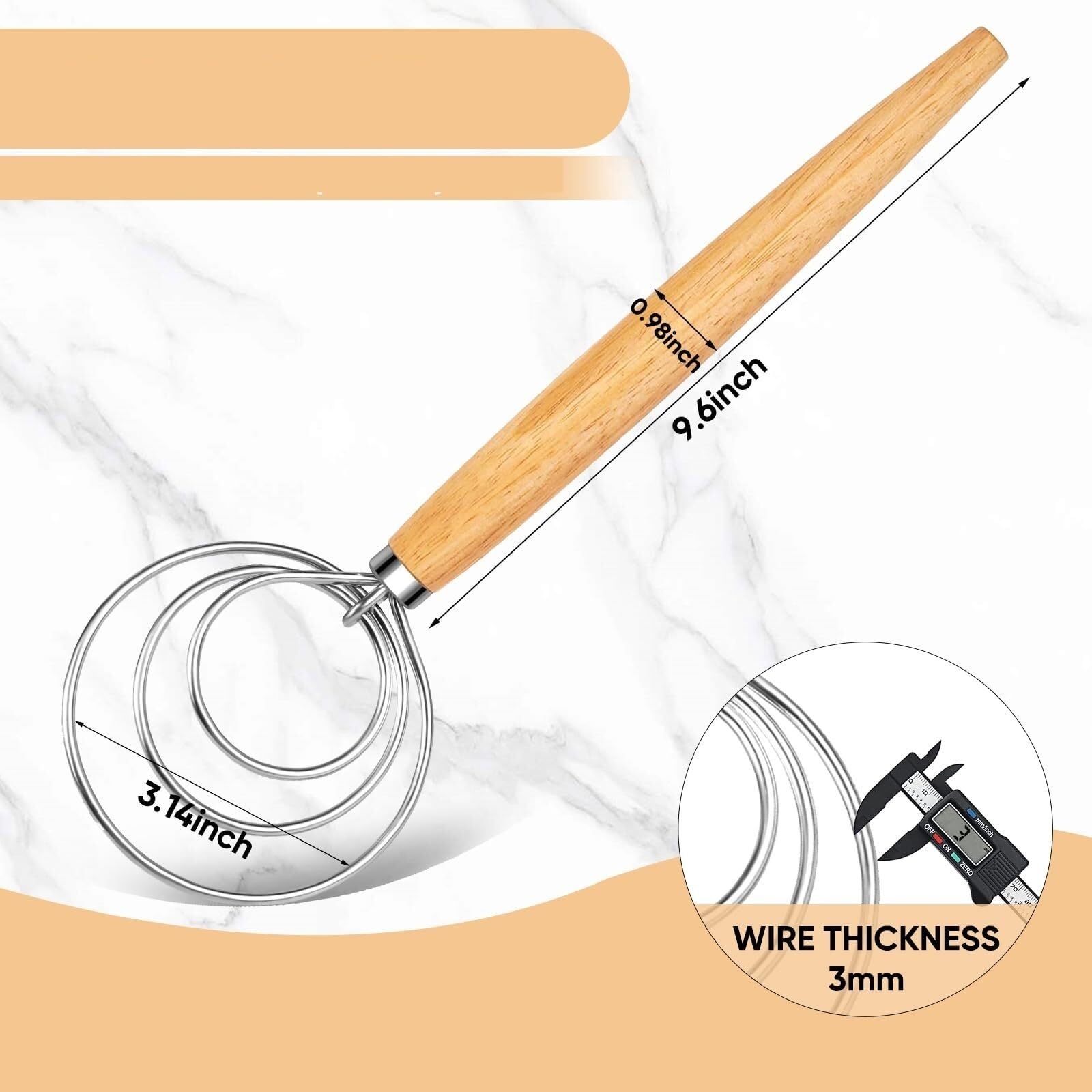 Varillas de Batir para Cocinar Mezclador De Masa De Pan De Madera Con Gancho De Masa De Acero Inoxidable Batidor Herramientas De Mano Suministros De Herramientas For Hacer Pan Huevos, Espumar, Batir
