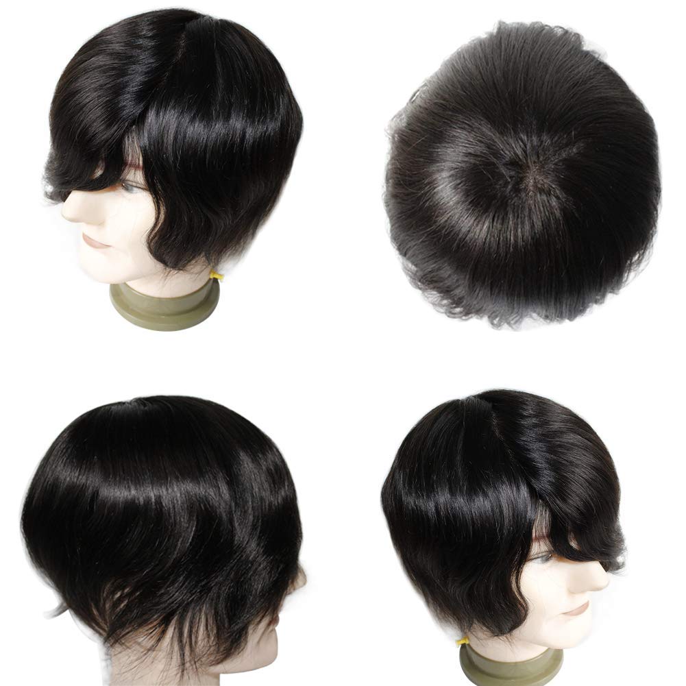 FACE MIRACLE LYRICAL HAIR Durable Fine Mono Men's Toupee Welded Mono Natural Hairline Bleached Knot Transparent Lace Frount Hairpiece Wigs (7 * 9, 1B# Off Black-120% Medium Light to Medium Density)