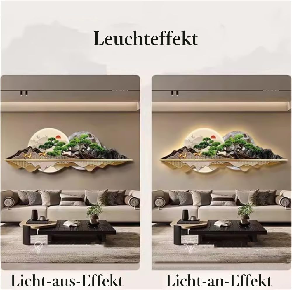 3D-Wandkunst-Dekor – LED-Licht, chinesisches Feng Shui-Wandbild, Skulptur für Heimdekoration, perfekt für Eingang, Flur, Schlafzimmer und Sofa-Hintergrund, Wandbehang